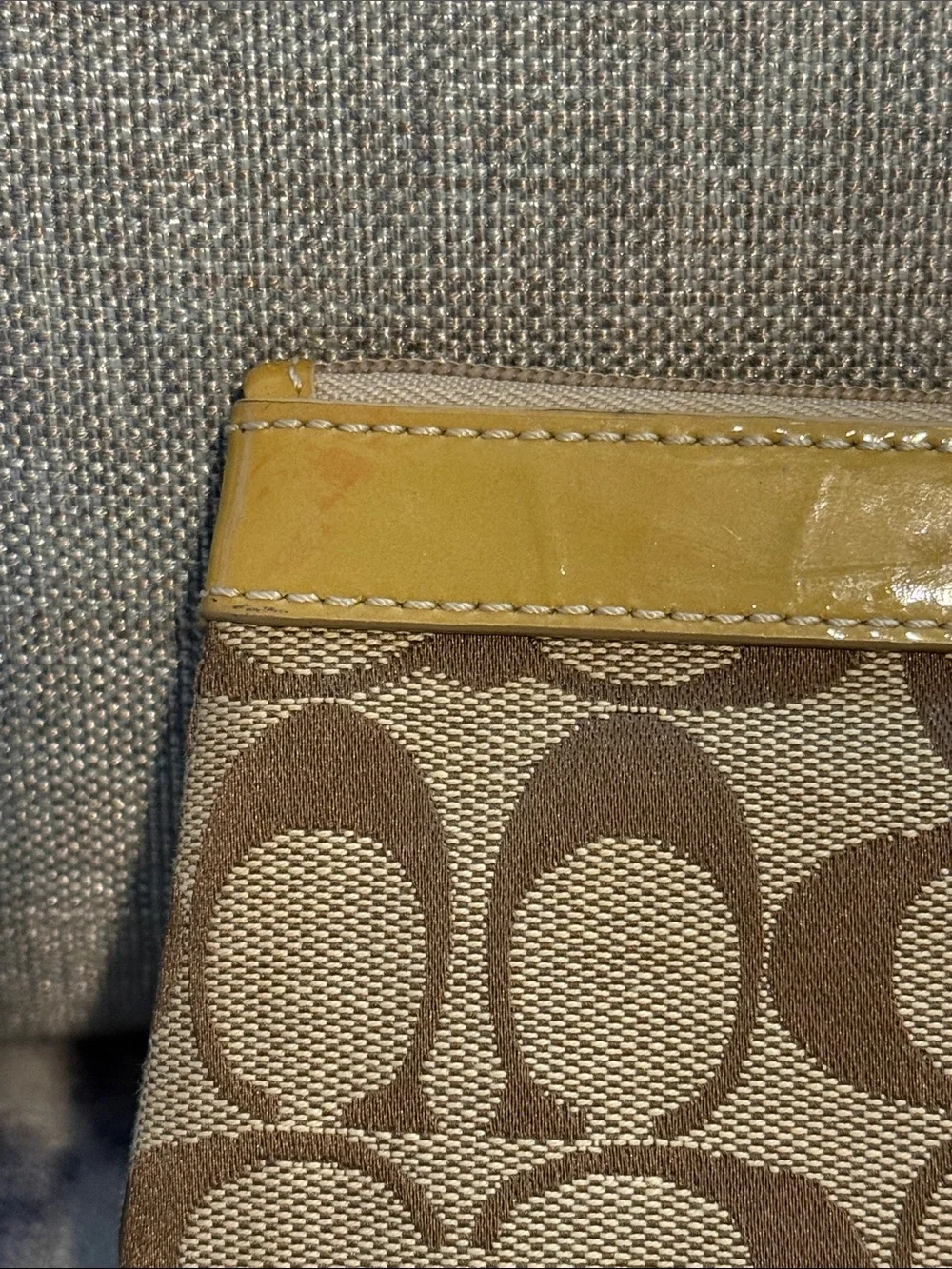 Coach Monogram Signature Wristlet in Brown and Yellow